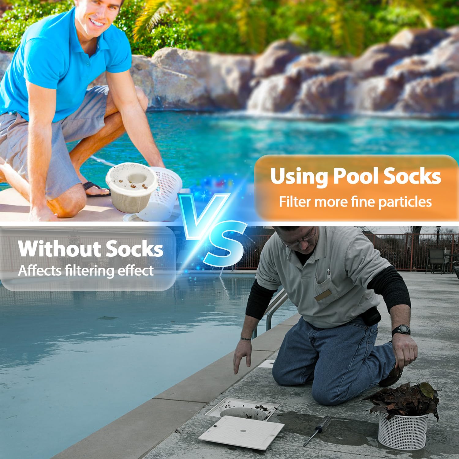 Skimmer Socks, 20 Pack Pool Socks for Skimmer Basket, Reusable Pool Filter