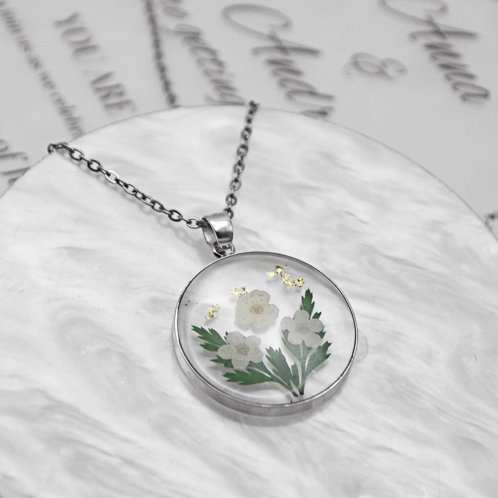 Lily of the valley Pressed Flower Necklace,Personalized Gold Handmade Necklace,M