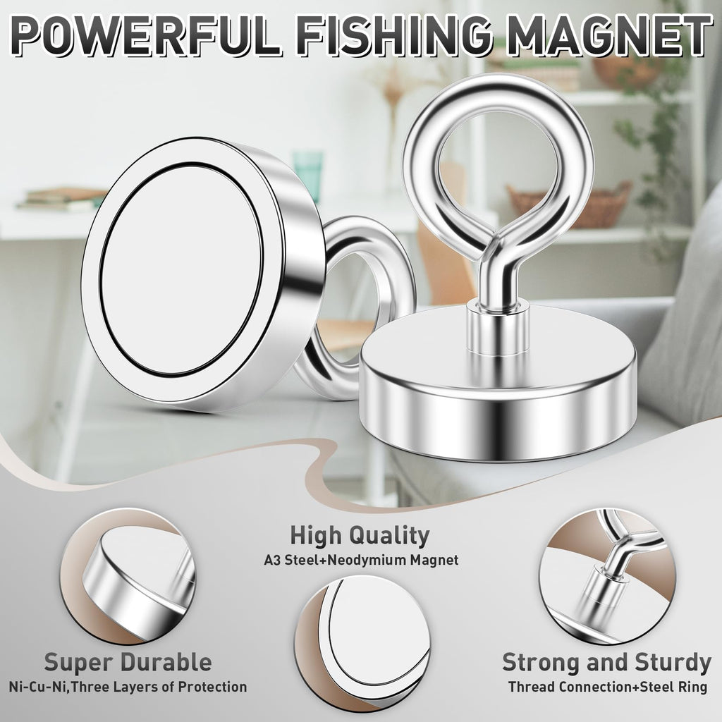 Neodymium Magnets, 150 LBS Strong Magnet with Eyebolt, Fishing Magnet for Hoisti