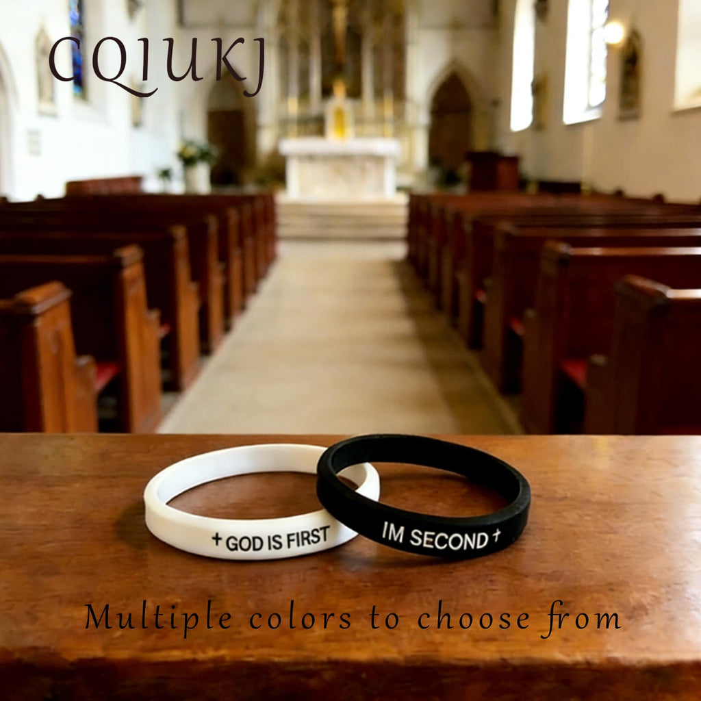 GOD IS FIRST Bracelet for Men Women, Christian Bible Verse Rubber Bracelets, Whi