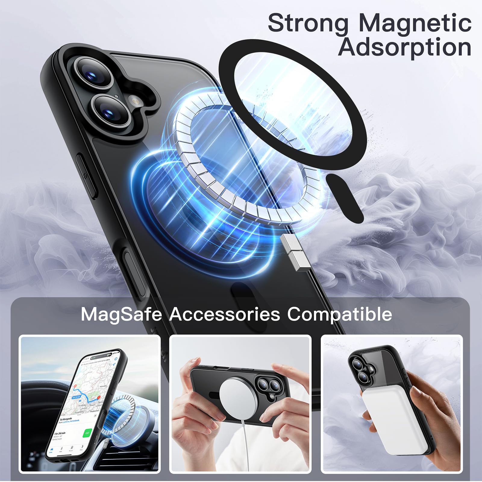 Case For Iphone 16 6.1-Inch Magsafe, Shockproof Phone Bumper Cover, Solid Color