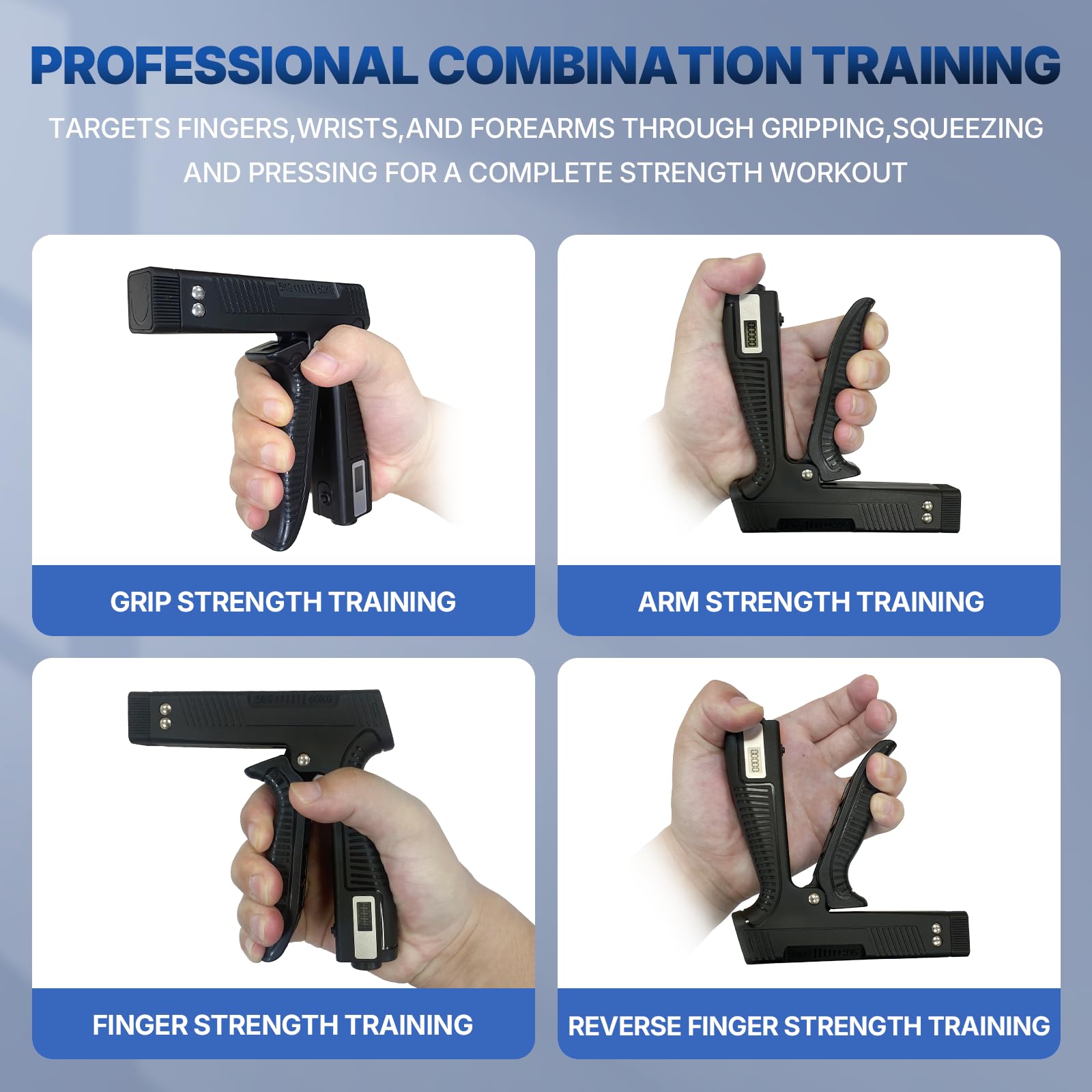 Strength Trainer with Finger Exerciser, Digital Counter Adjustable Hand Grip Str