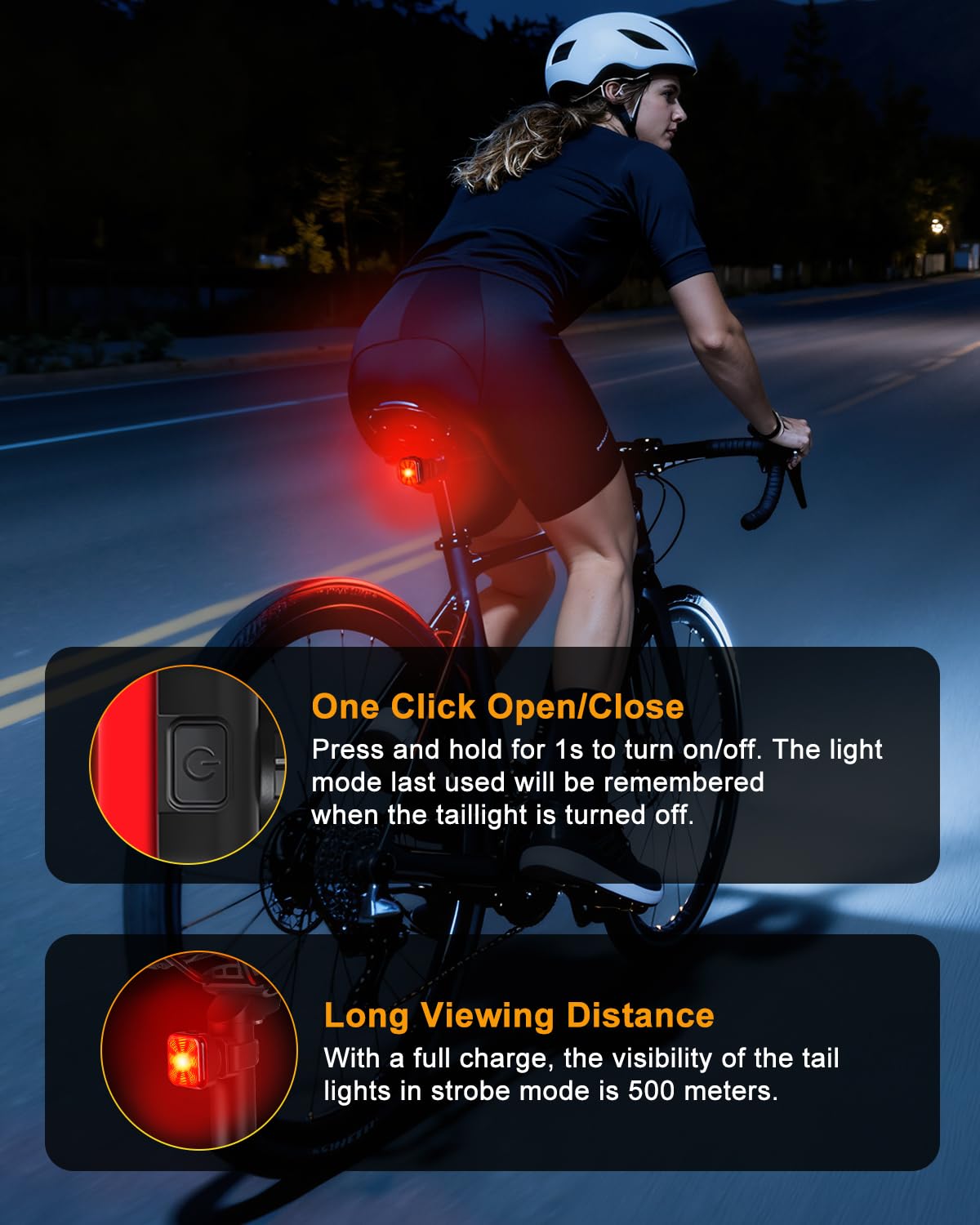 Bike Lights for Night Riding, 5 Modes Bike Rear Light for Cycling Safety, Rechar