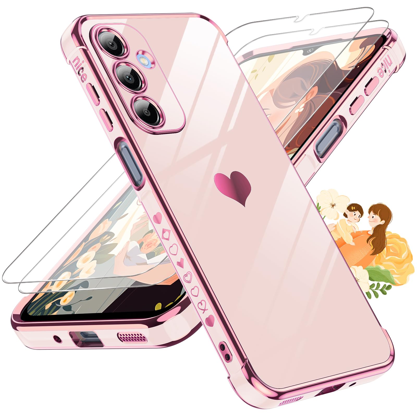 for Galaxy A16-5G Phone Case: Tempered Glass Screen Protector [2 Pcs]+ Full Came