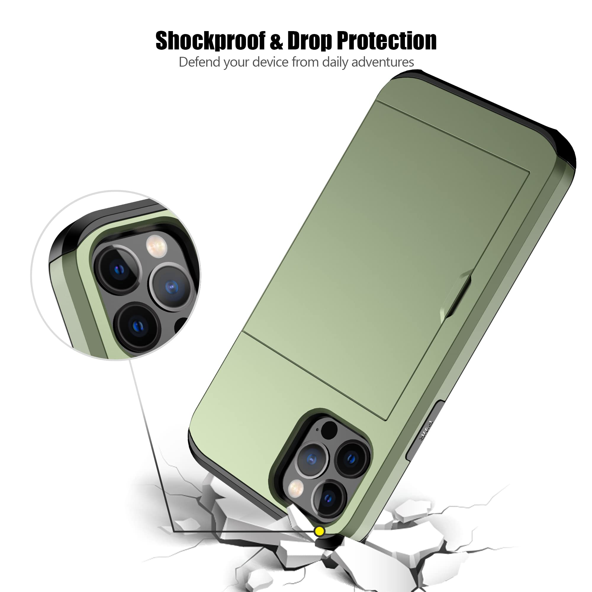 iPhone 12/iPhone 12 Pro Case with Card Holder Heavy Duty Protective Dual Lay