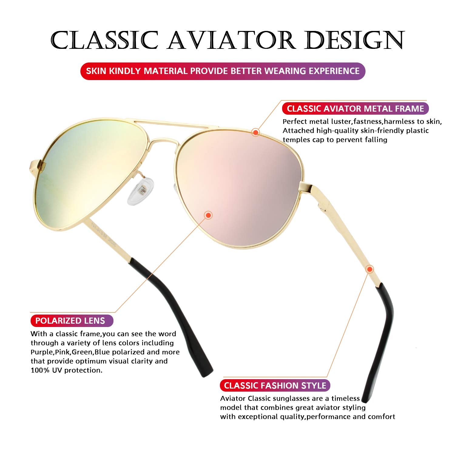 Sunglasses for Men Women Metal Frame 100% UV400 Protection Lens, 58mm (G