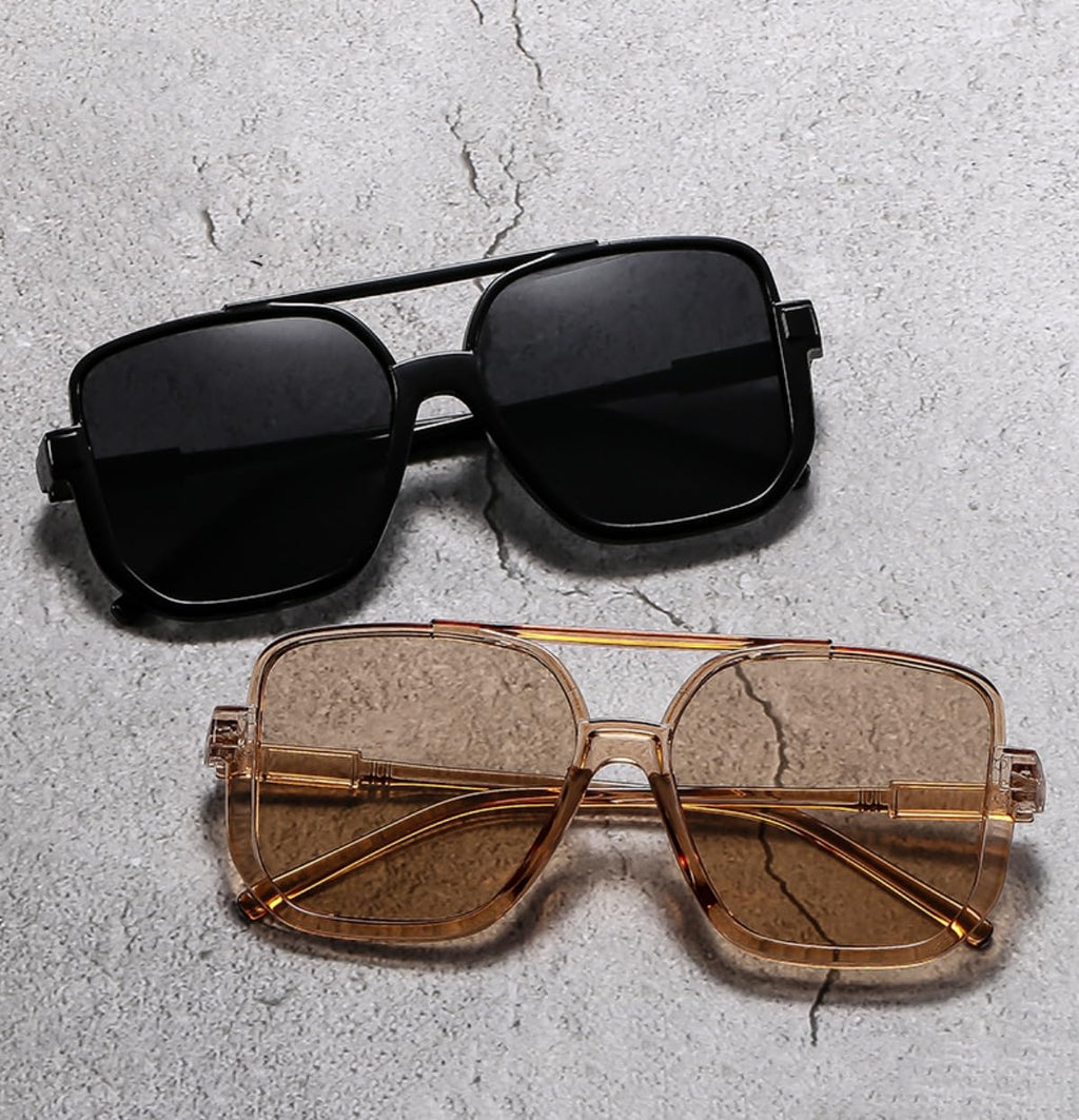 Pieces Retro Oversized Aviator Sunglasses for Women Men Square Semi Rimless 70
