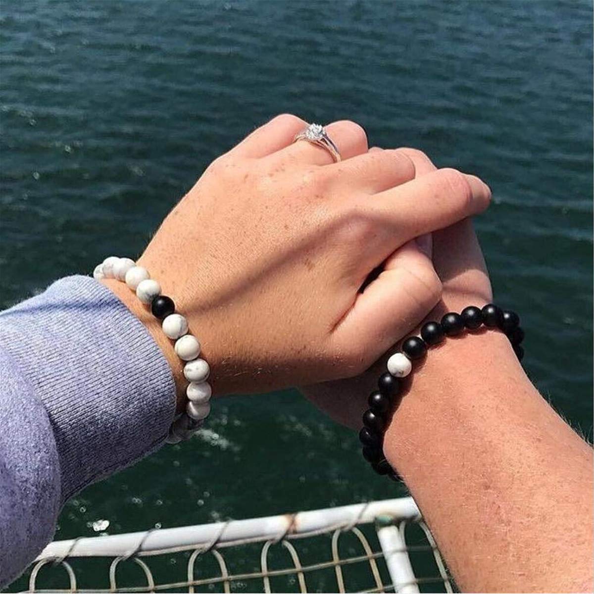 CNLQ Long Distance Bracelets For Lovers Couples Matching Gift Matte Agate 8mm Be