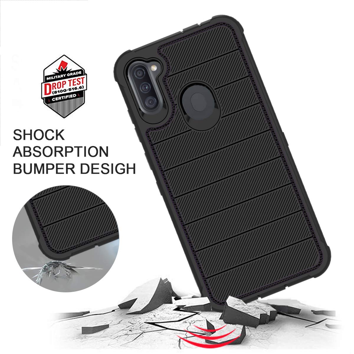 Galaxy A11 Case + Heavy-Duty Protection + HD Screen Protector – Sleek Black Desi