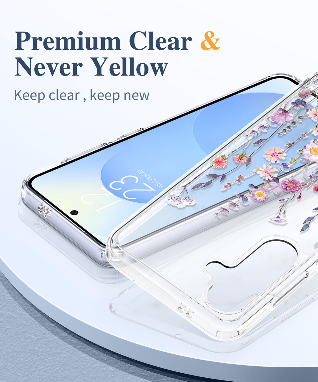 for Samsung Galaxy S25 Case, Clear Floral Slim Shockproof Protective Women Phone