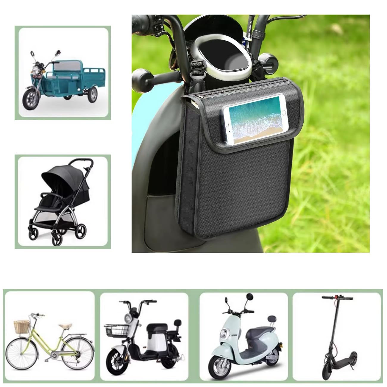 Bag Storage Pouch Handlebar Attachement Large Capacity with Wat