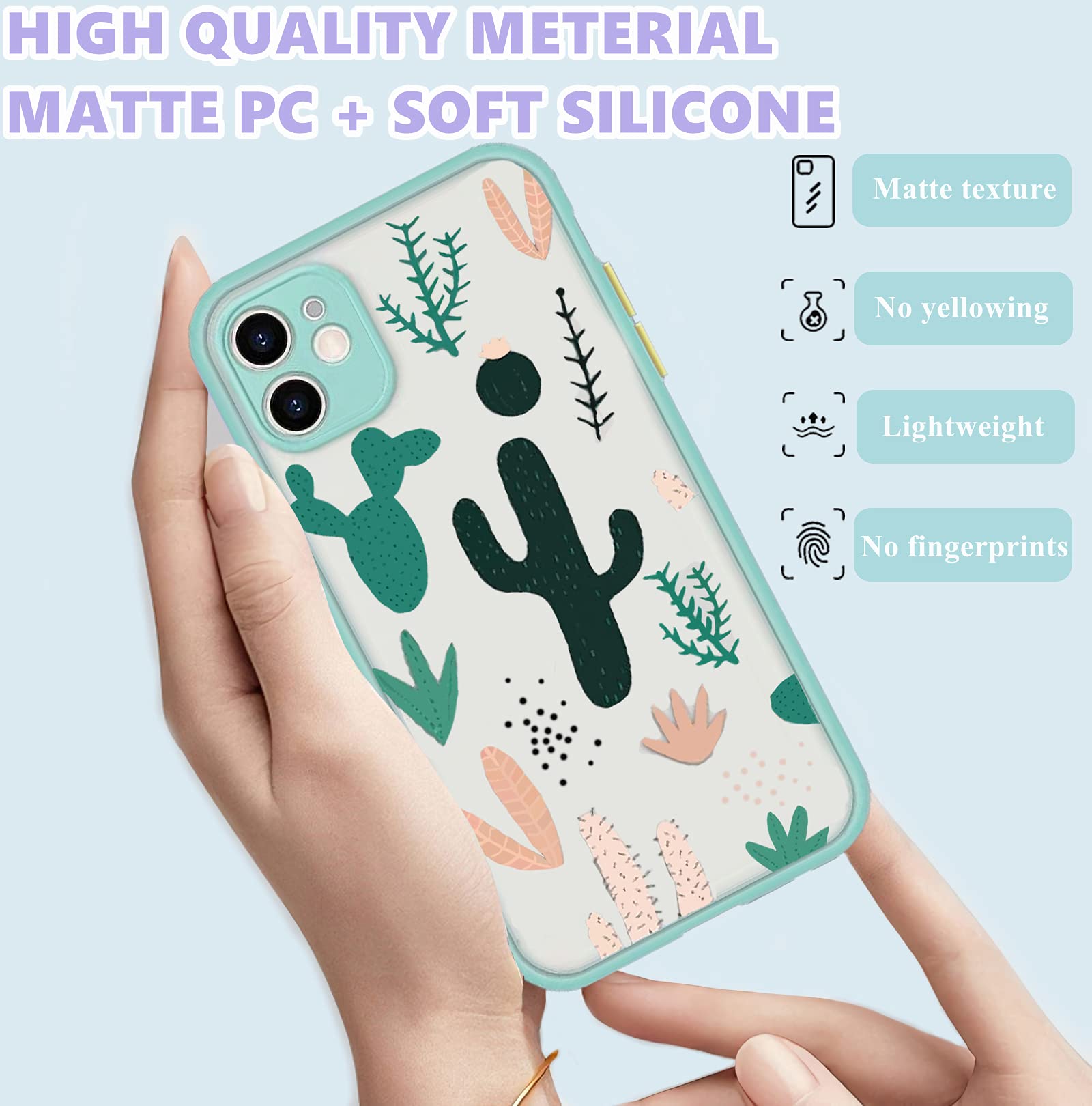 Compatible for iPhone 11 Case Clear Cactus Pattern, Cute Green iPhone 11 Case fo