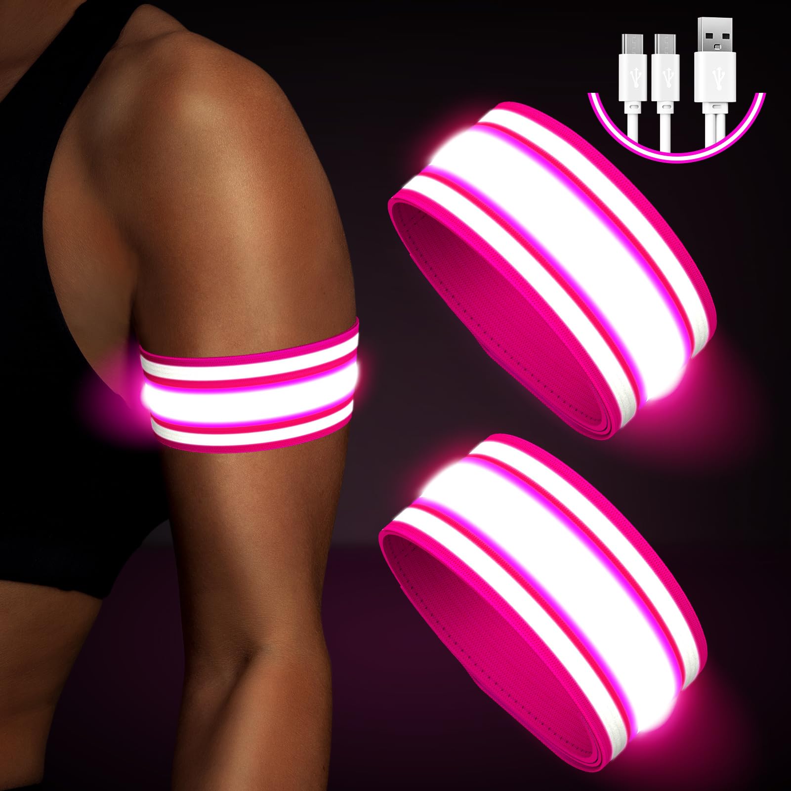 Led Armband For Running Walking At Night,Reflective Arm Bands For Runners,Rechar