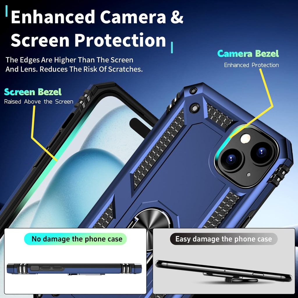 iPhone 15 Case with Screen Protector: 360°Grade Rotatable Kickstand (Non-Sli