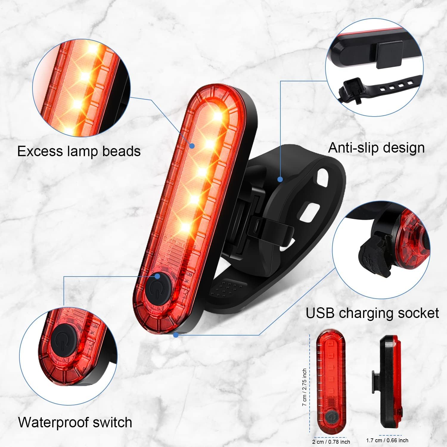 Tail Light 5LED Bike Rear Light Rechargeable Bicycle TailLight Rear Cycling Safe