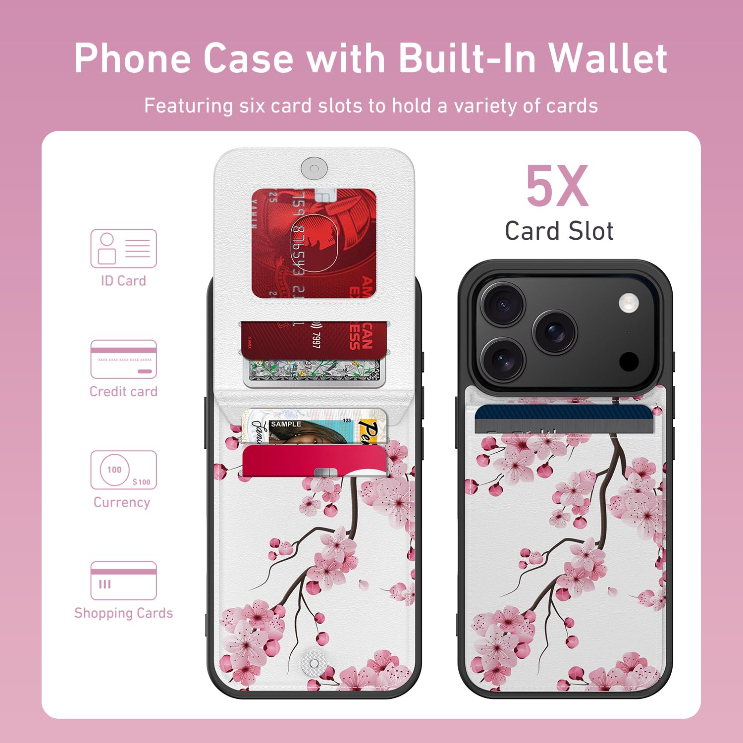 Iphone 17 Pro Wallet Case, Built-In Card Holder, Fashion Printed, Rfid Blocking,