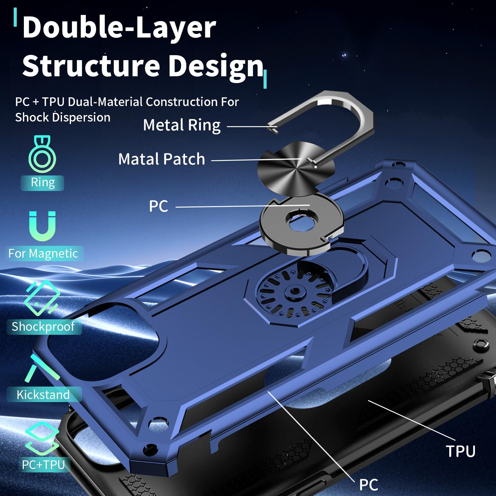 iPhone 15 Case with Screen Protector: 360°Grade Rotatable Kickstand (Non-Sli