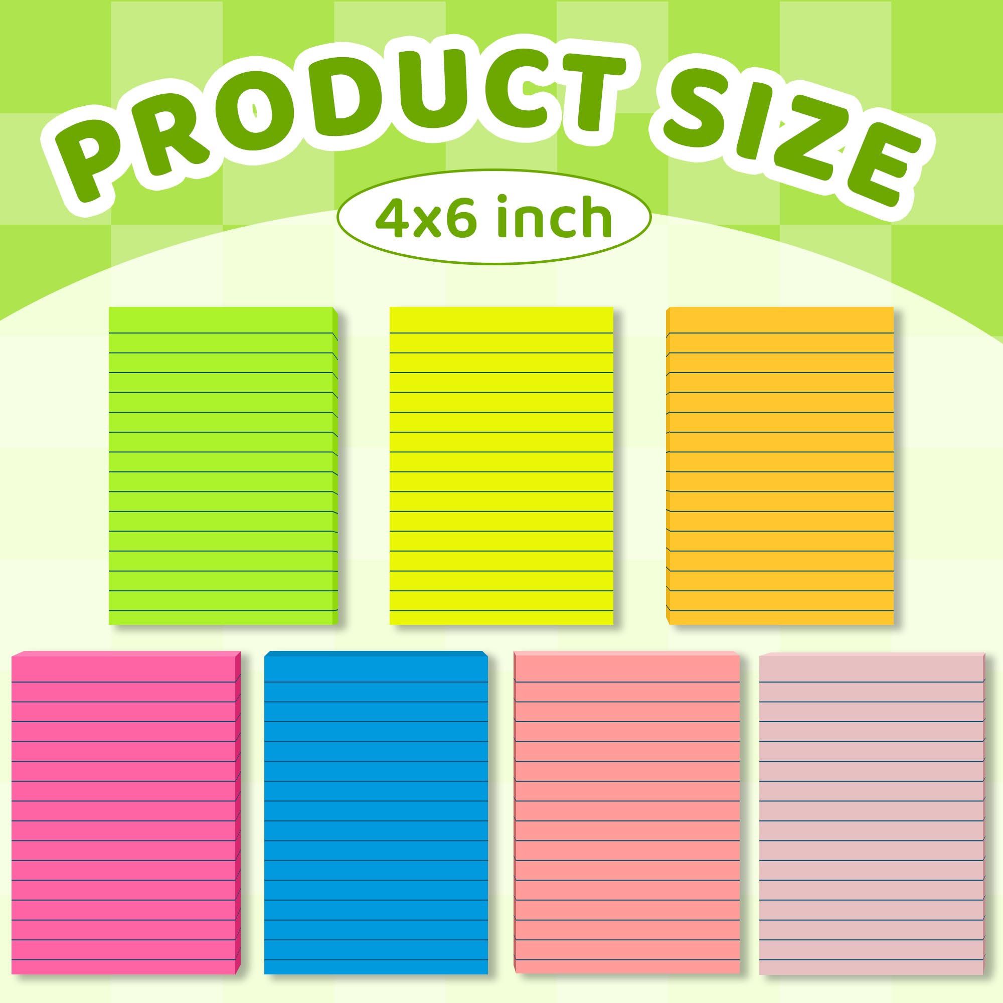 Lined Sticky Notes 4x6 in Post, 7 Bright Colors with Lines Self-Stick Note