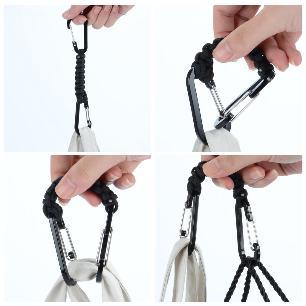 1 Black 1 Orange Paracord Keychain Hooks Carabiner Clips, Lanyard Hanger D Ring