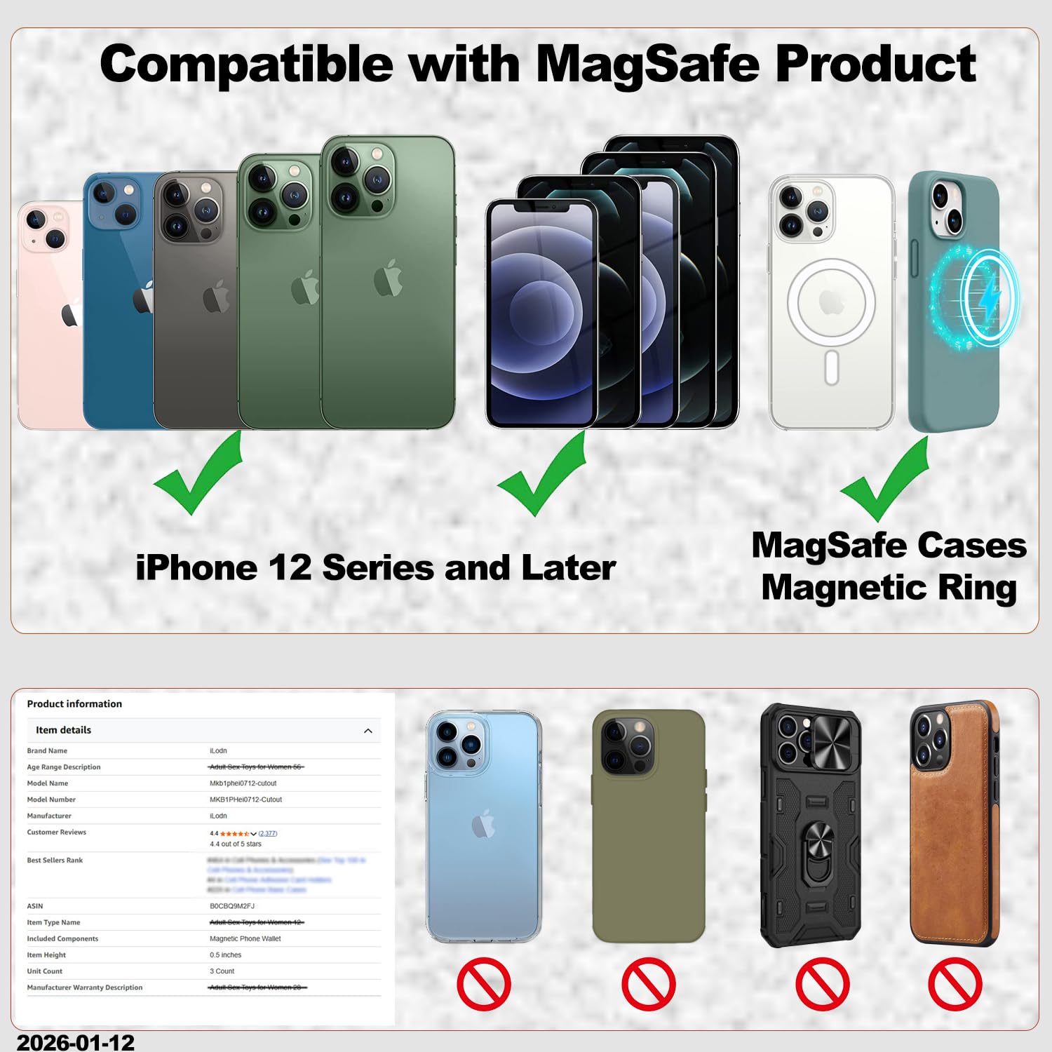 Compatible with MagSafe for iPhone 17 16 15 14 13 12 Pro Max Air