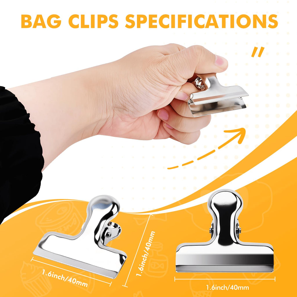 12Pcs Sliver Stainless Steel Chip Clips for Food Packages, Metal Kitc