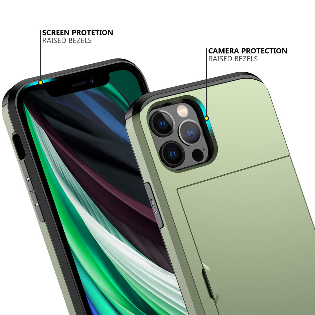 iPhone 12/iPhone 12 Pro Case with Card Holder Heavy Duty Protective Dual Lay