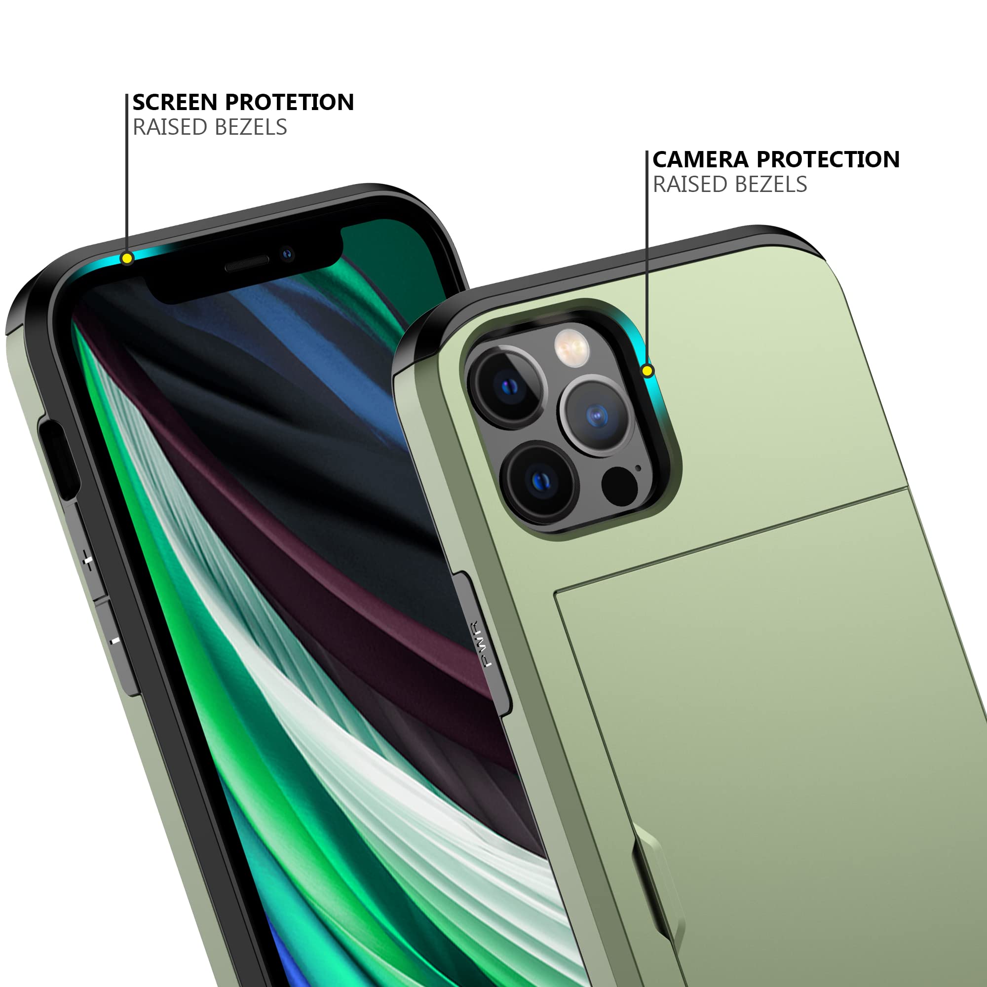iPhone 12/iPhone 12 Pro Case with Card Holder Heavy Duty Protective Dual Lay