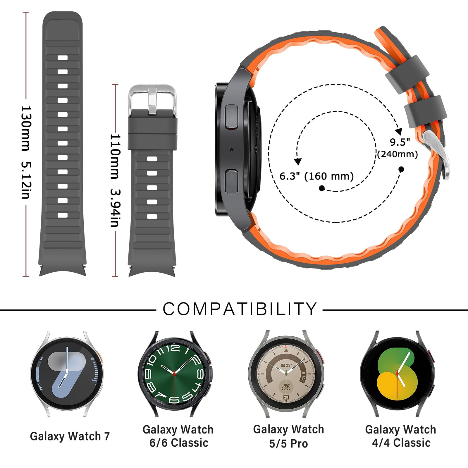 No Gap Bands Compatible with Samsung Galaxy Watch 7/6/5/4 Band 40mm 44mm/Watch 6