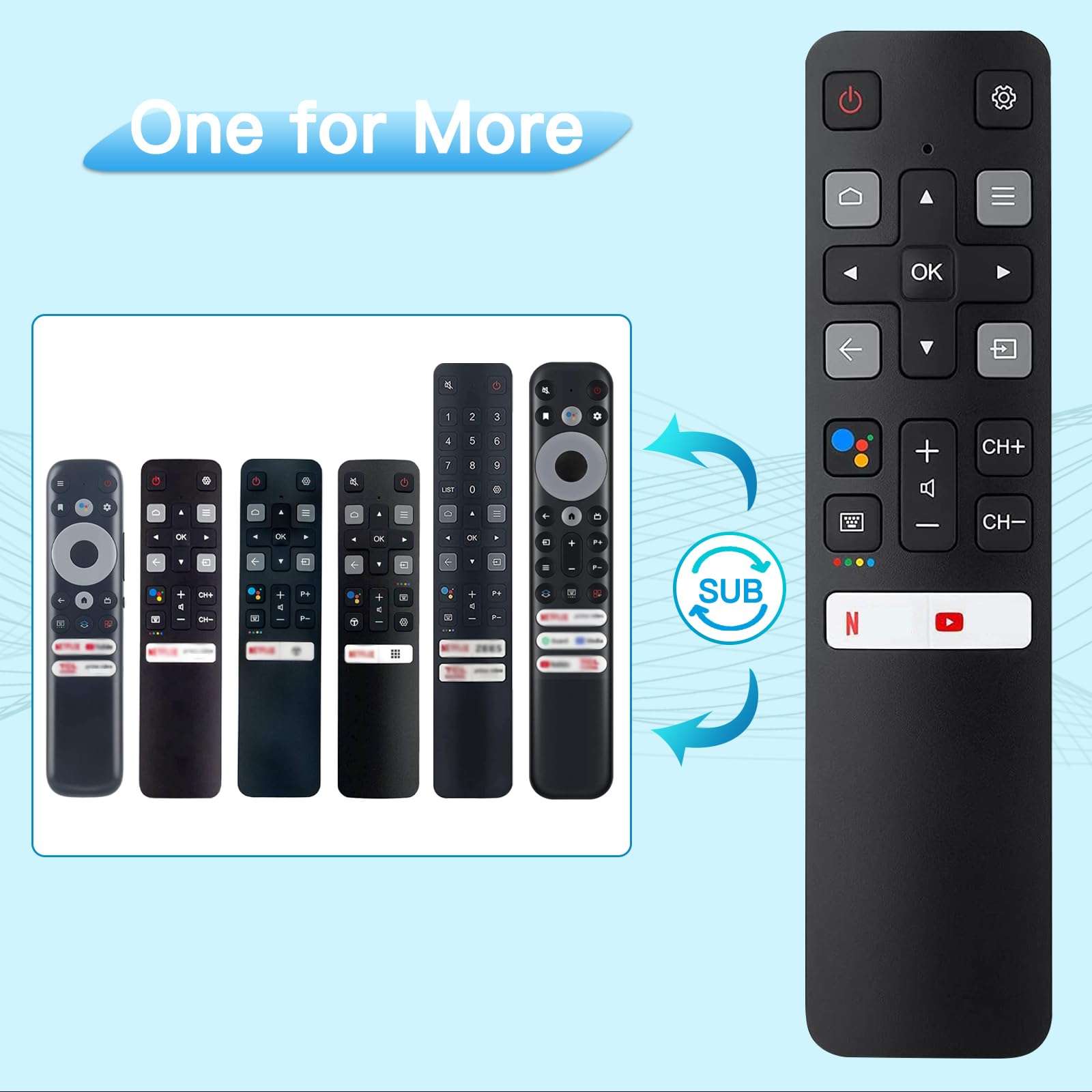 Remote Rc802V For Tcl Android Tv 4K Smart Tv Remote Control No Setup Required, 4