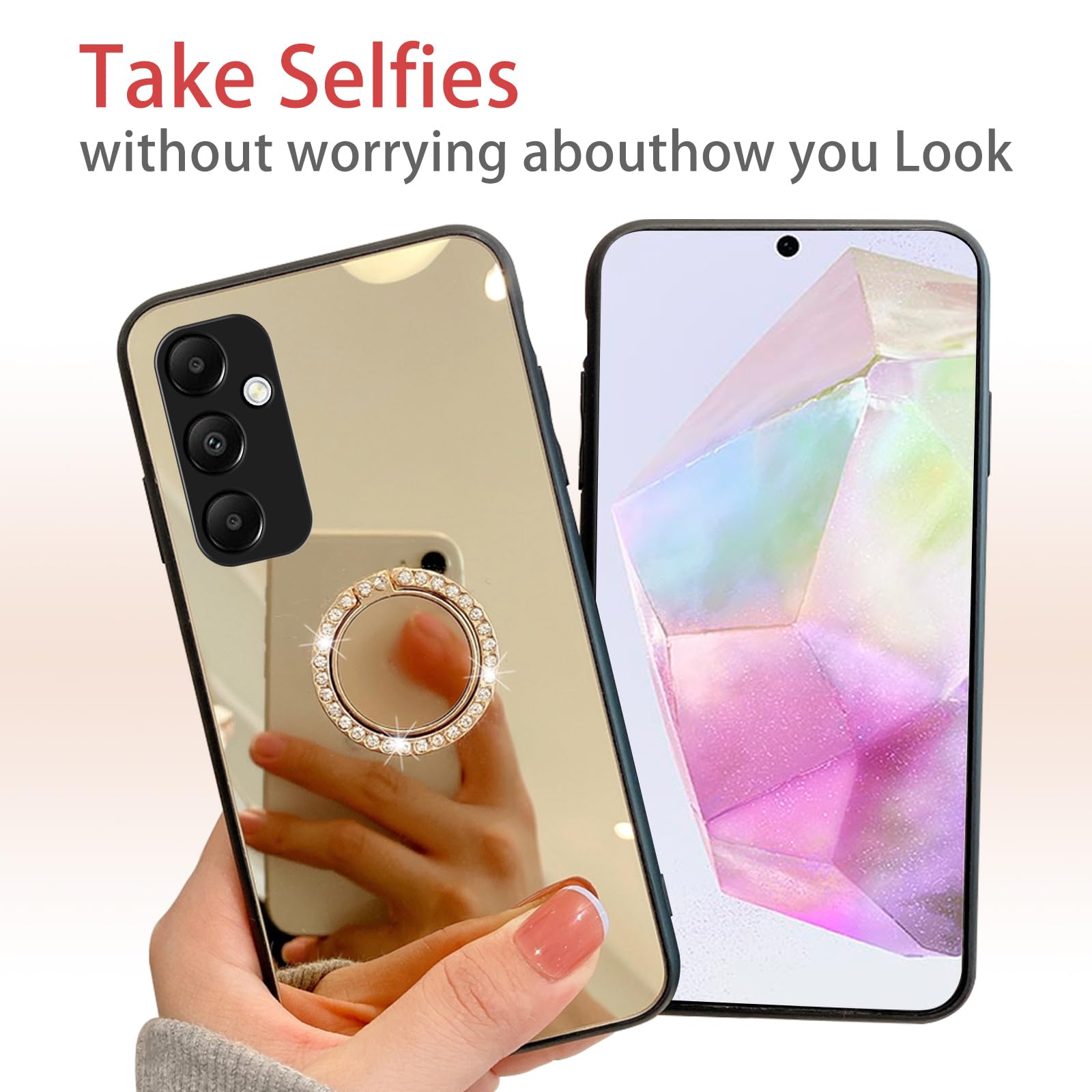 Galaxy A35-5G Case, A35 5G Phone Case for Girls Women Mirror Make up Lux