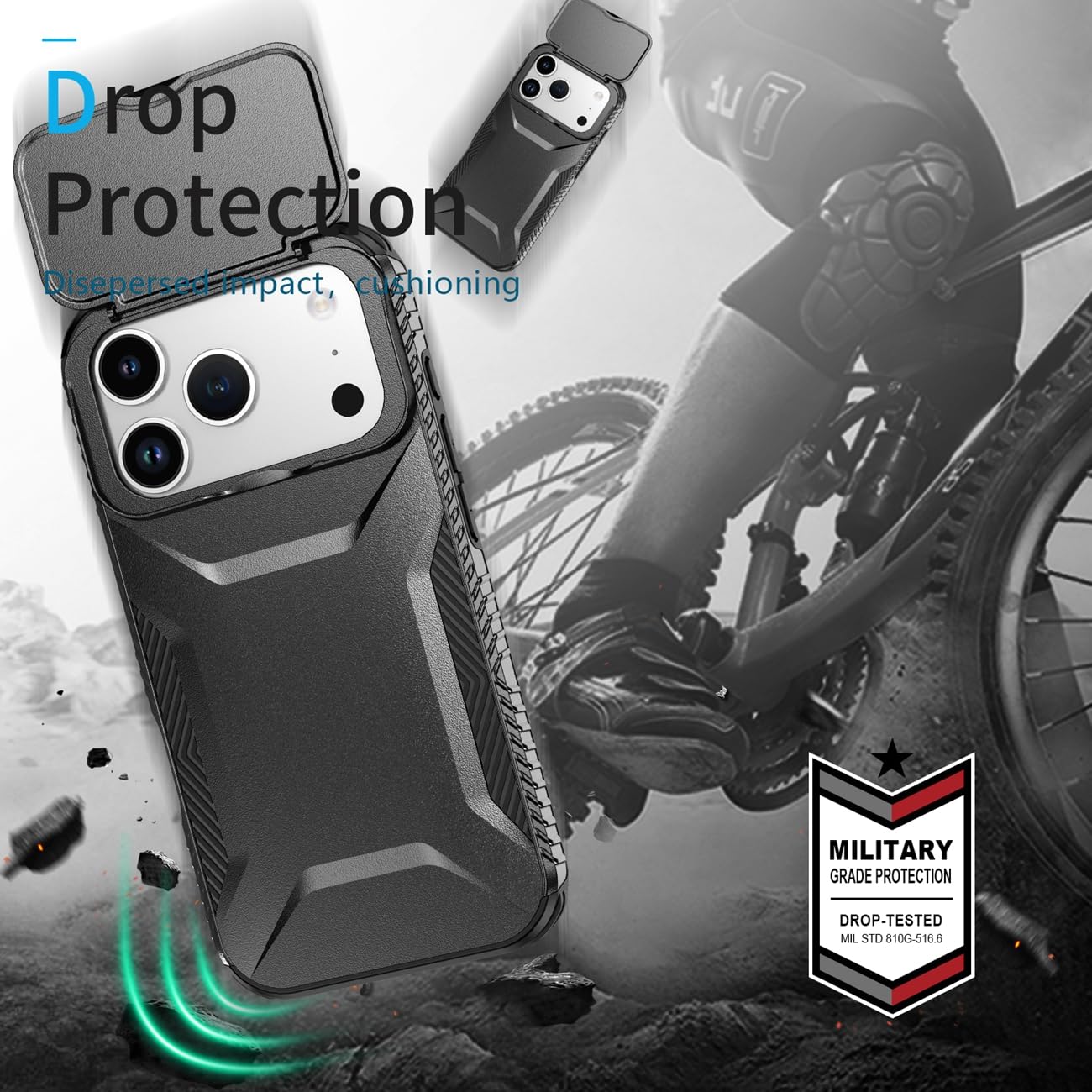 For Iphone 17 Pro Cases With Slide Camera Cover, Military Grade Non-Slip Heavy D