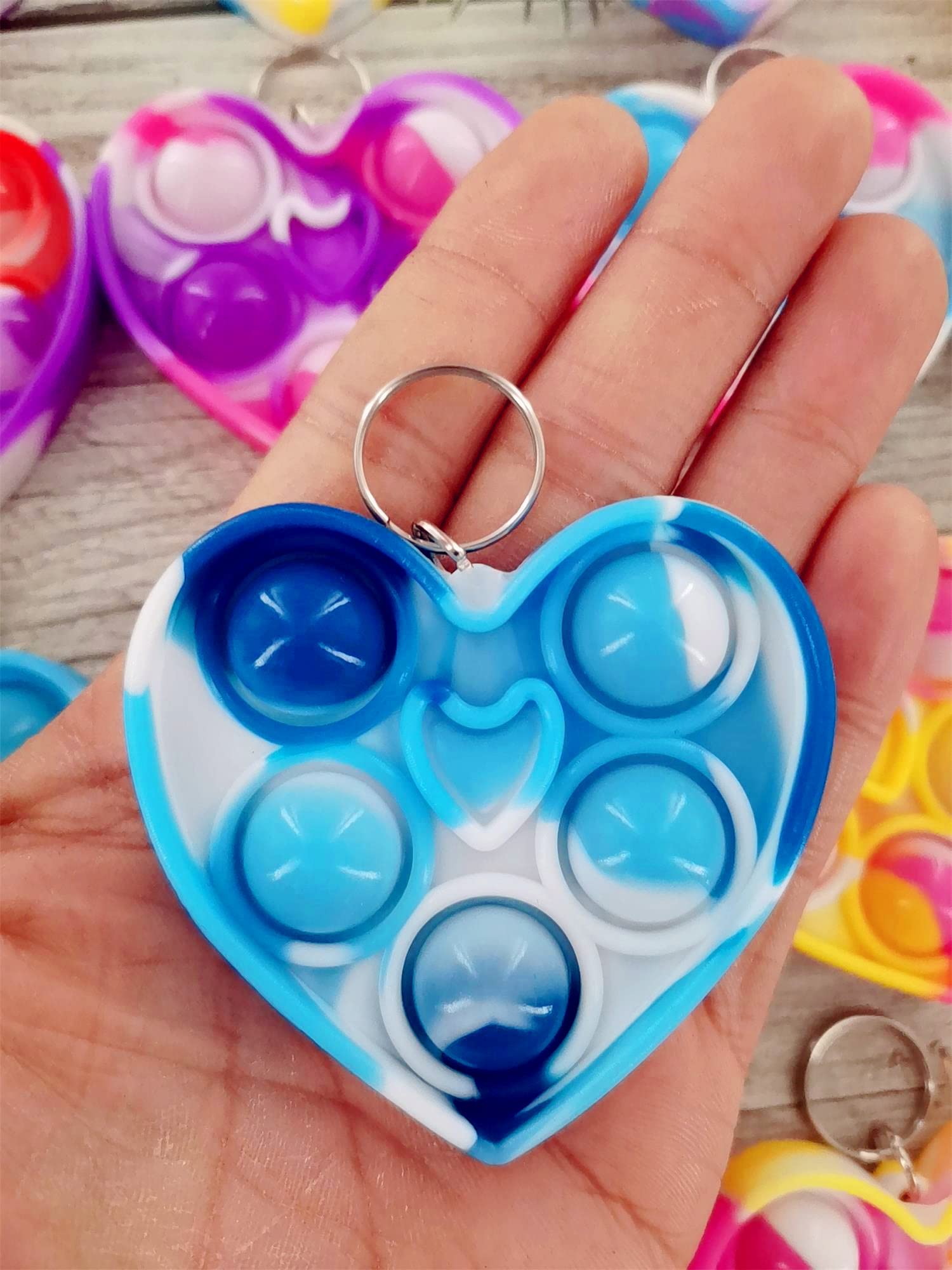 packs Bulk heart shape Mini Pop Fidget Key Chain,For Kids Him Her Gifts Toys