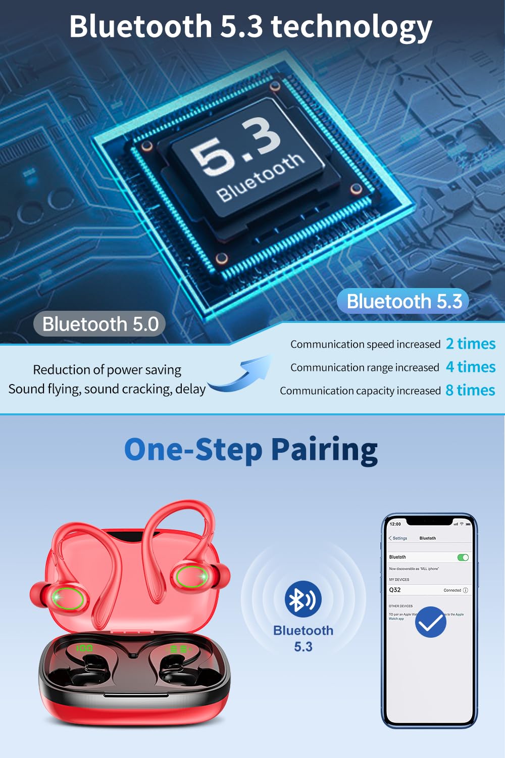 Wireless Earbuds, 60H Playback Bluetooth 5.3 Headphones,Noise Cancelling Wireles