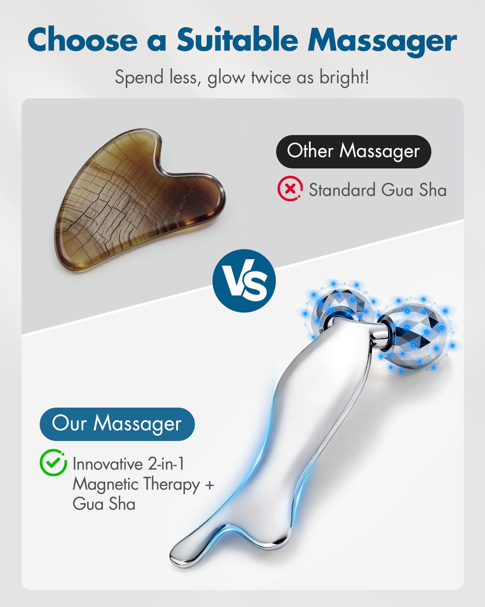 Steel Gua Sha & Face Roller Set — Shiatsu Massage Tools for Pain Relief, Deep Ti