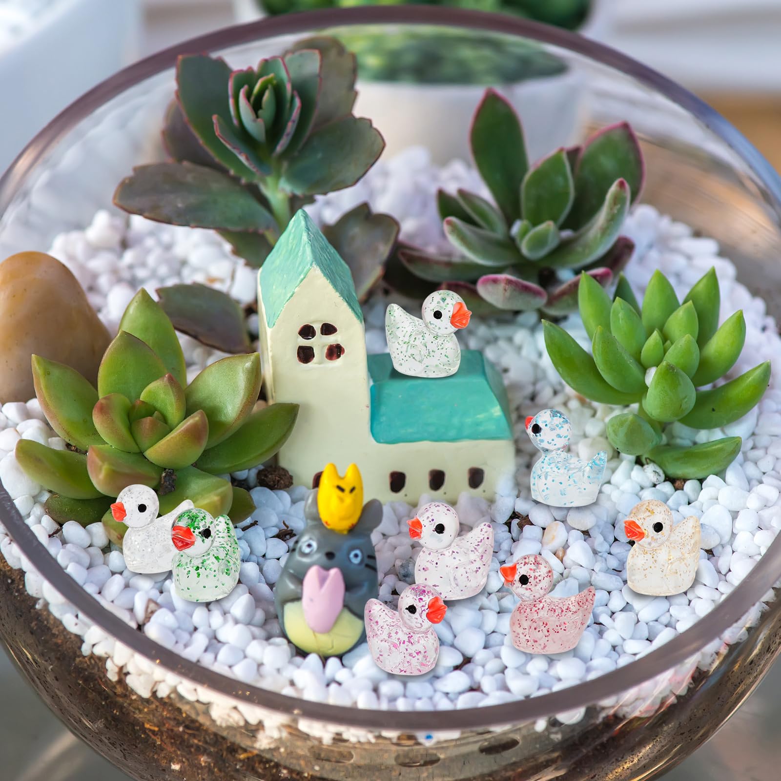 Mini Resin Ducks, Colorful Tiny Ducks Figurines Bulk for Miniature Dollh