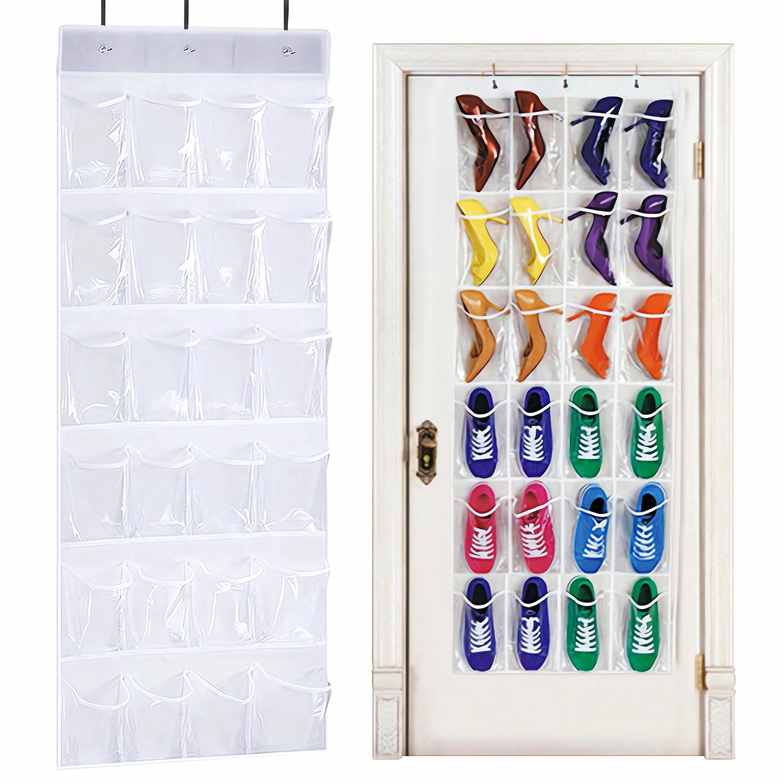 Shoe Organiser 24 Pockets — Folding Hanging Mesh Organiser with Hooks for Bedroo