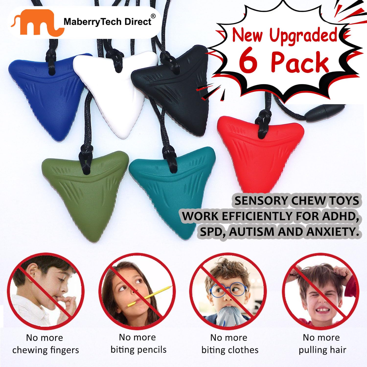 Necklaces for Sensory Kids, 6 Pack Chewy Necklace Sensory Toys for Autism, ADHD,