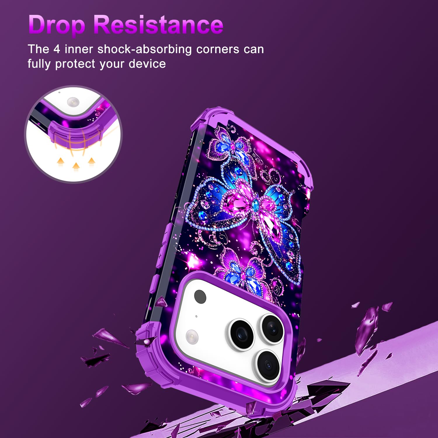 Iphone 17 Pro Case,Three Layer Heavy Duty Shockproof Protection Hard Plastic Bum