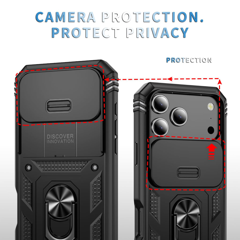17 Pro Case 360° Metal Rotated Ring Holder Magnetic Kickstand【Slide Camera Cover