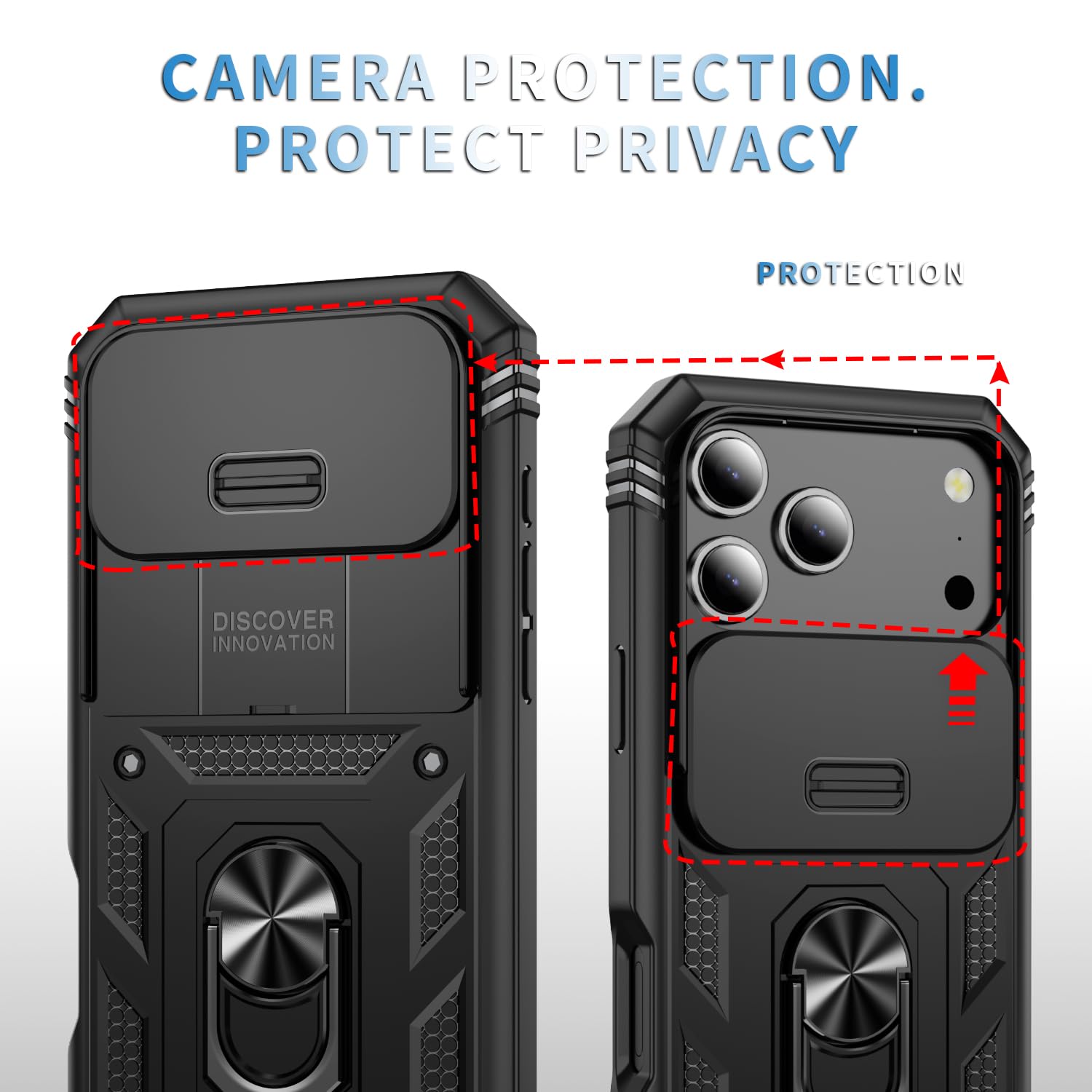 17 Pro Case 360° Metal Rotated Ring Holder Magnetic Kickstand【Slide Camera Cover