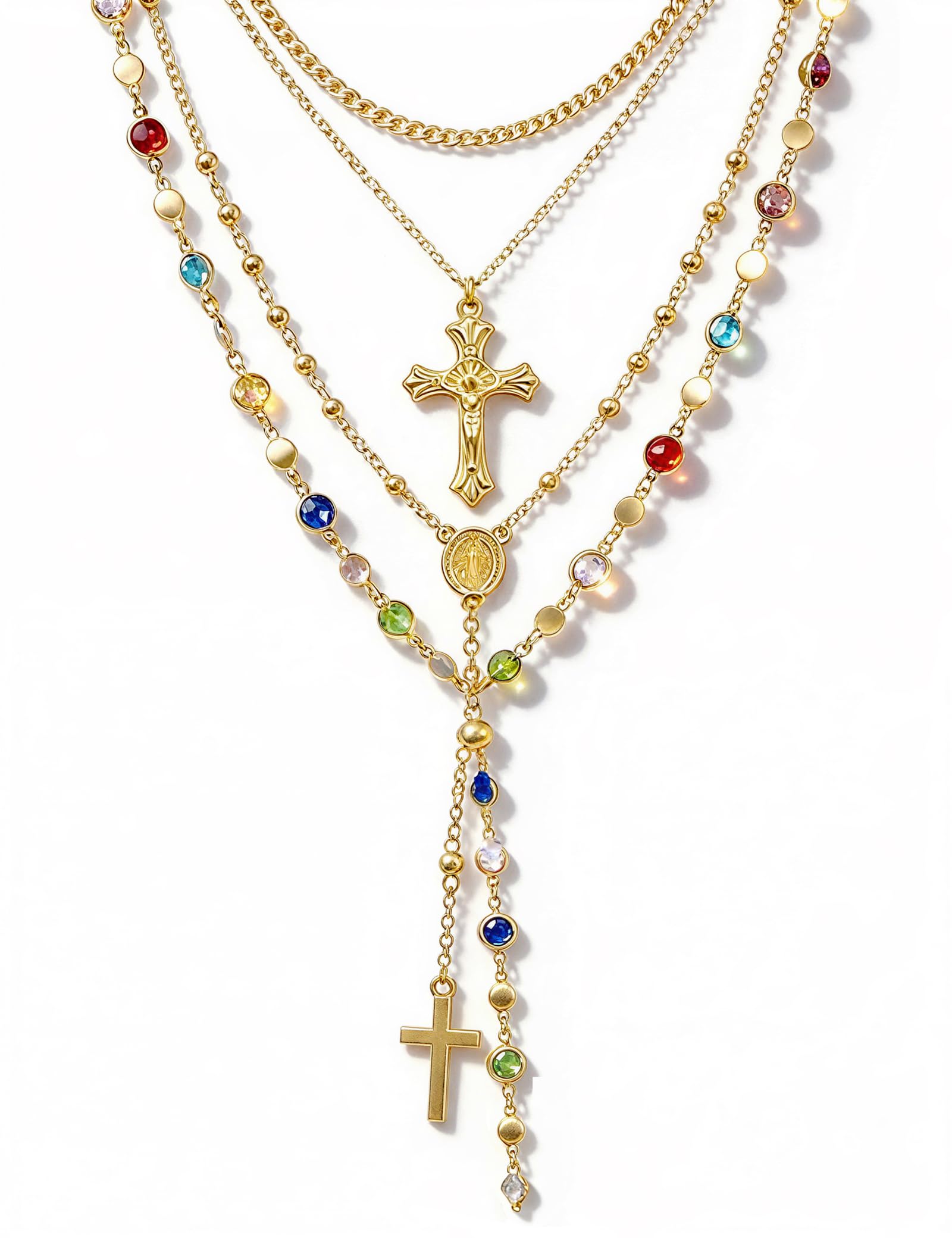 Layered Gold Cross Necklaces for Women Trendy, Bohemian Bead Pearl Y Long Pendan