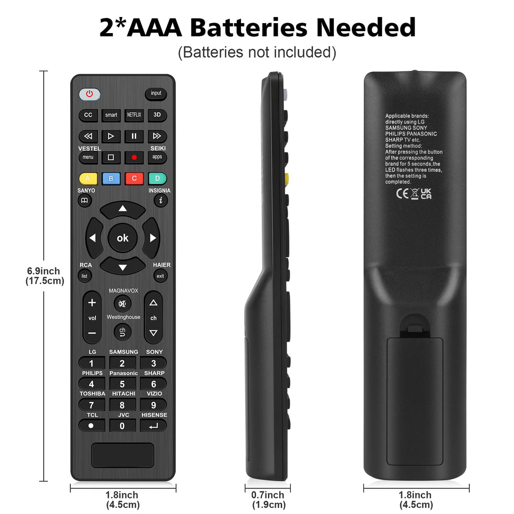 Remote Control For Samsung, Lg, Vizio, Tcl, Sony, Insignia, Sharp, Philips, Pana