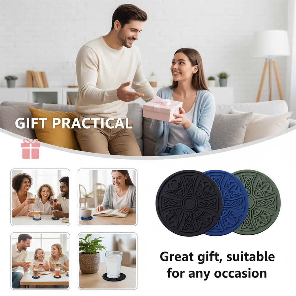 Coasters 6 Pack with Holder — Thickened Non-Slip Cross Pattern Drink Mats for Co