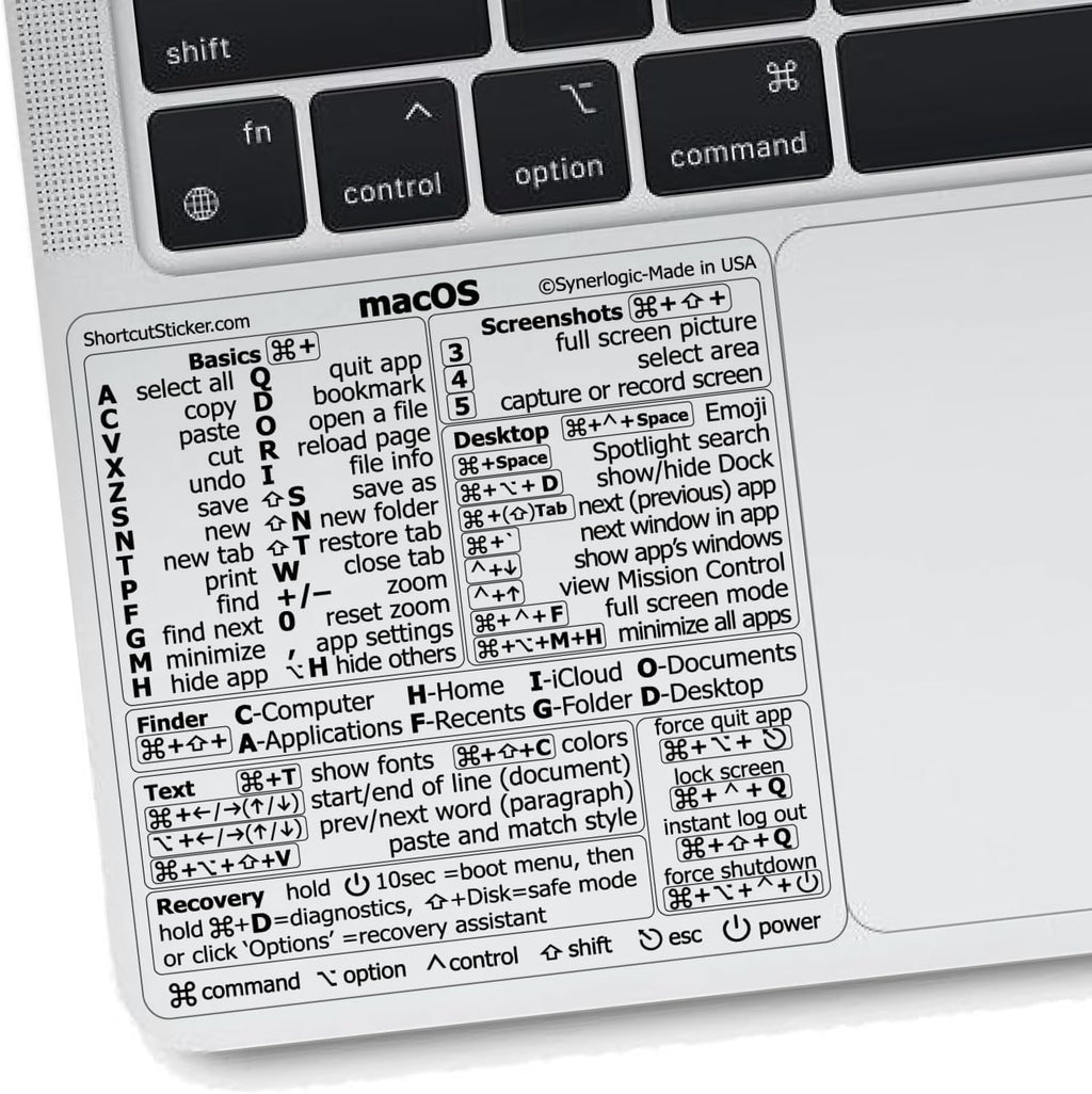OS Shortcuts Sticker for Air/Pro | Keyboard Stickers for macOS | Laminated V