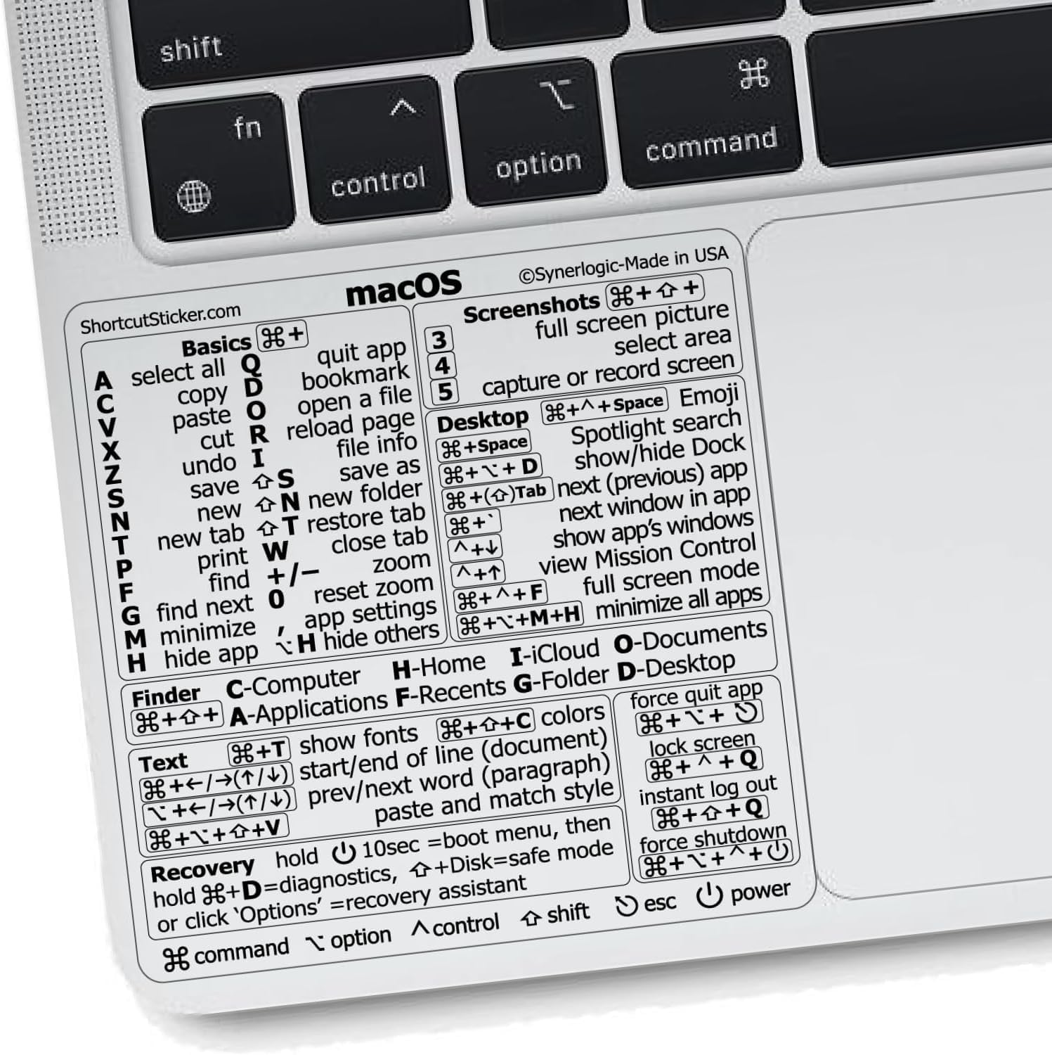OS Shortcuts Sticker for Air/Pro | Keyboard Stickers for macOS | Laminated V