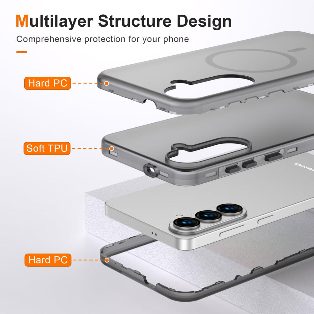 Galaxy S26 Case - Magnetic Matte Shockproof Cover, Translucent Full Body Protect