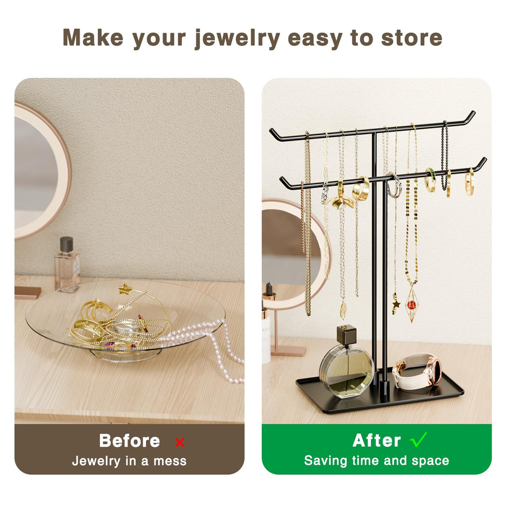 Necklace Stand: Black Metal Necklace Organizer for Home Decor