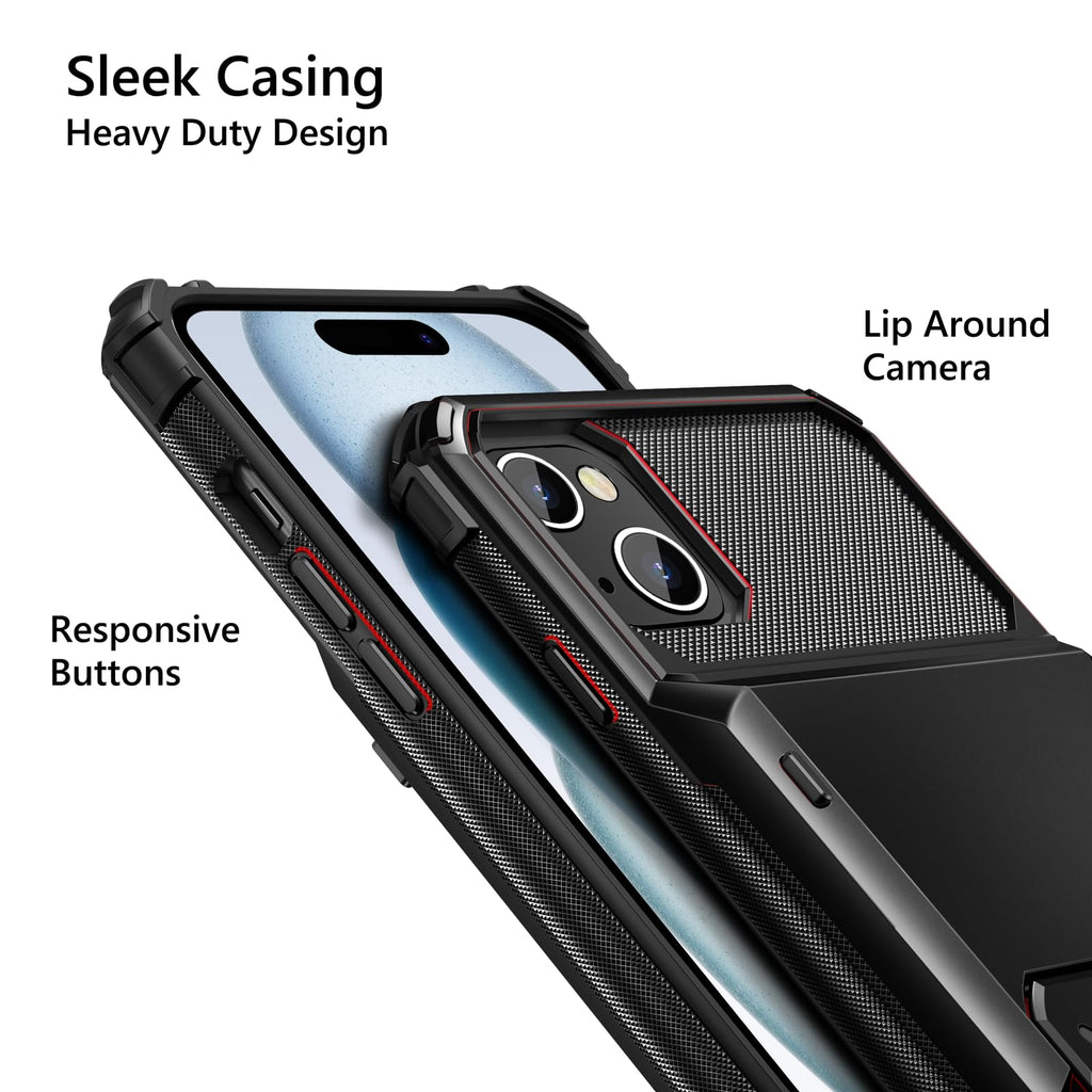 with iPhone 15 Case with Card Holder, 4-Card Dual Layer Heavy Duty Sh
