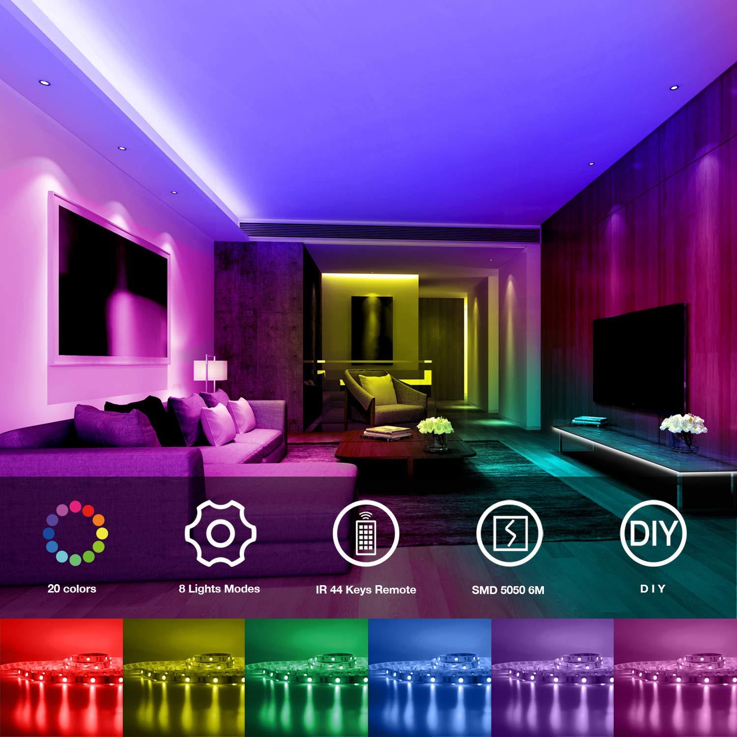 5050 Remote Control Led Strip Lights 20Ft, Rgb Color Changing Led Strip With Rem
