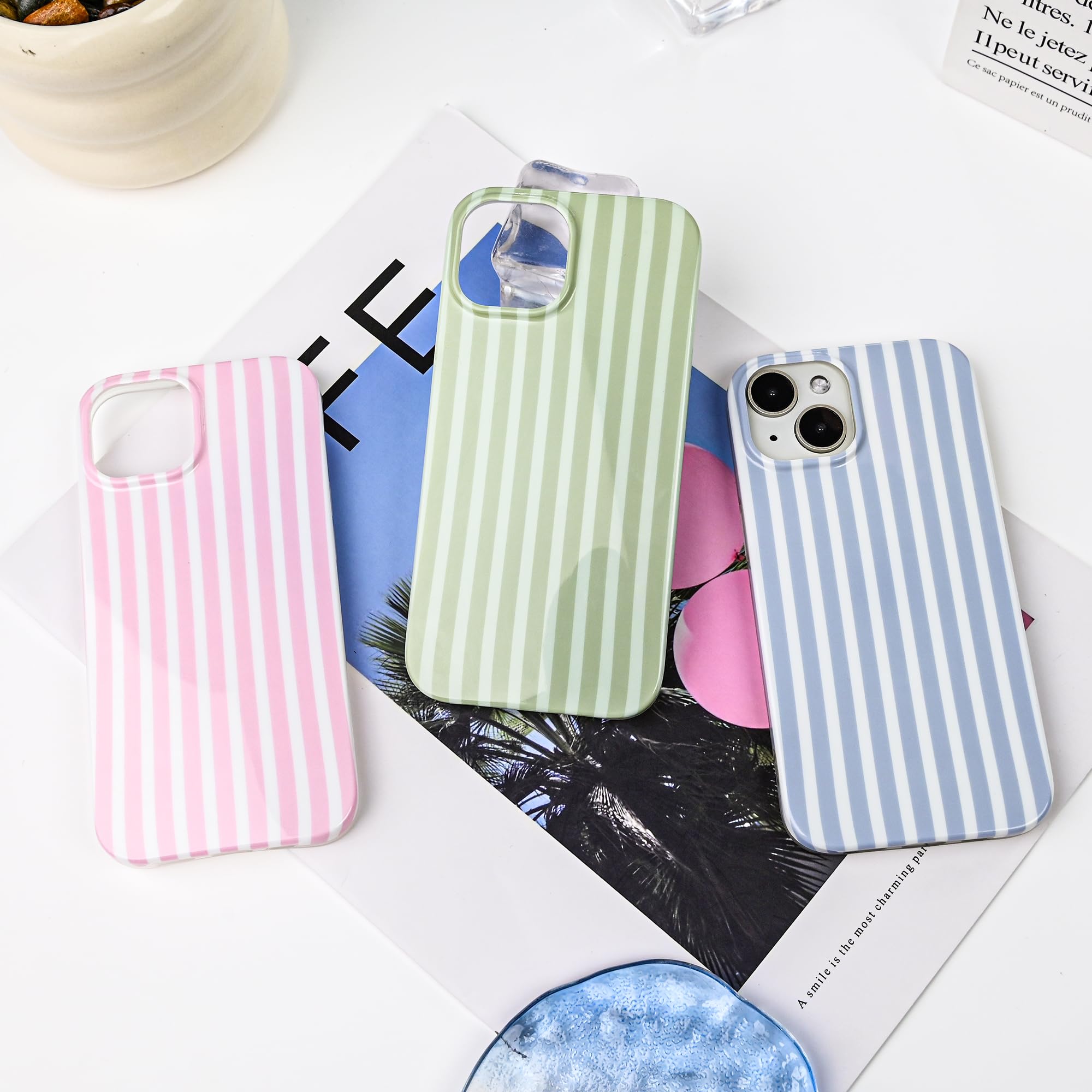 with iPhone 15 Case,Cute Aesthetic Striped Pattern Cover for Women Gi